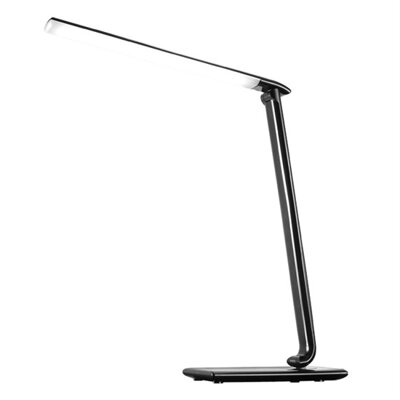 LED stolní lampička stmívatelná, 12W, volba teploty světla, USB, černý lesk